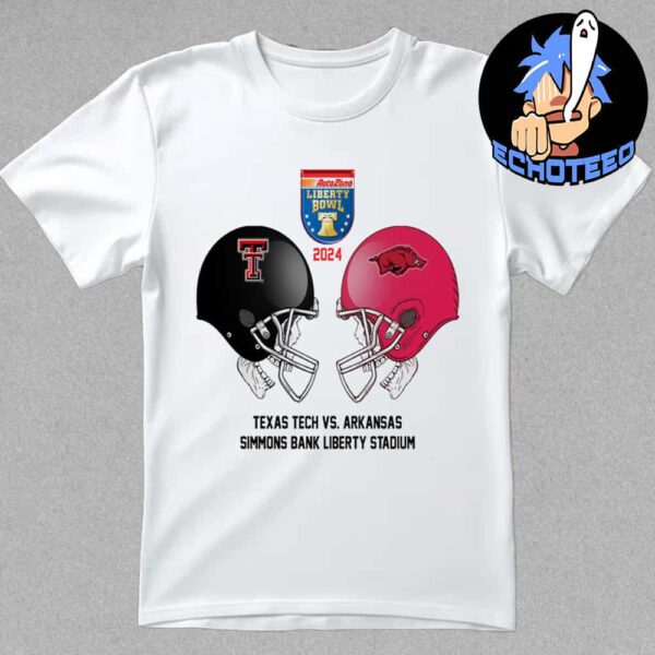 Autozone Liberty Bowl NCAA 2024-2025 Bowl Games Texas Tech Red Raiders vs Arkansas Razorbacks At Simmons Bank Liberty Stadium Skull Helmet Head To Head Essentials Unisex T-Shirt