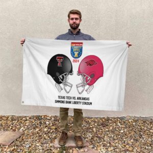 Autozone Liberty Bowl NCAA 2024-2025 Bowl Games Texas Tech Red Raiders vs Arkansas Razorbacks At Simmons Bank Liberty Stadium Skull Helmet Head To Head House Garden Flag Home Decor