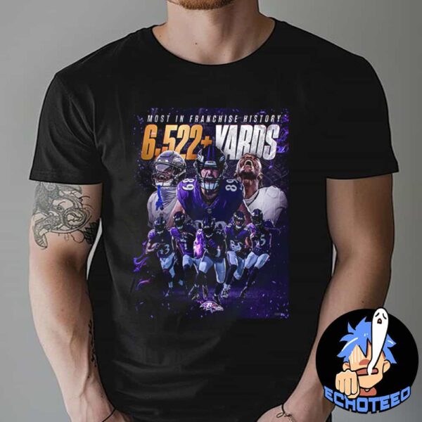 Baltimore Ravens Football Team The Most In Franchise History 6522 Yards NCAA Bowl Games 2024-2025 Essentials Unisex T-Shirt