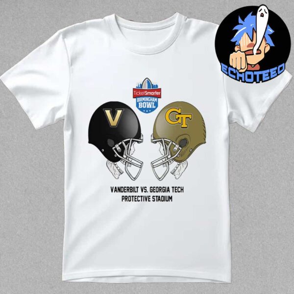 Birmingham Bowl NCAA 2024-2025 Bowl Games Vanderbilt Commodores vs Georgia Tech Yellow Jackets At Protective Stadium Skull Helmet Head To Head Essentials Unisex T-Shirt