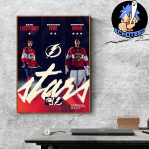 Florida Panthers Players Eetu Luostarinen And Brayden Point And Spencer Knight VS Tampa Bay Lightning On Dec 23th 2024 Home Decor Poster Canvas