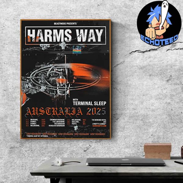 Harms Way With Terminal Sleep Announces Australia 2025 Tour List Home Decor Poster Canvas