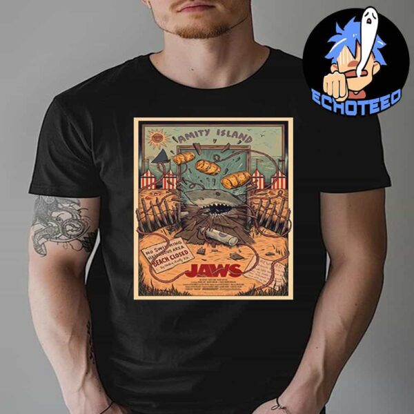 Jaws Edition Fine Art Movie Poster 2024 Artwork By Sam Dunn Illustration Essentials Unisex T-Shirt