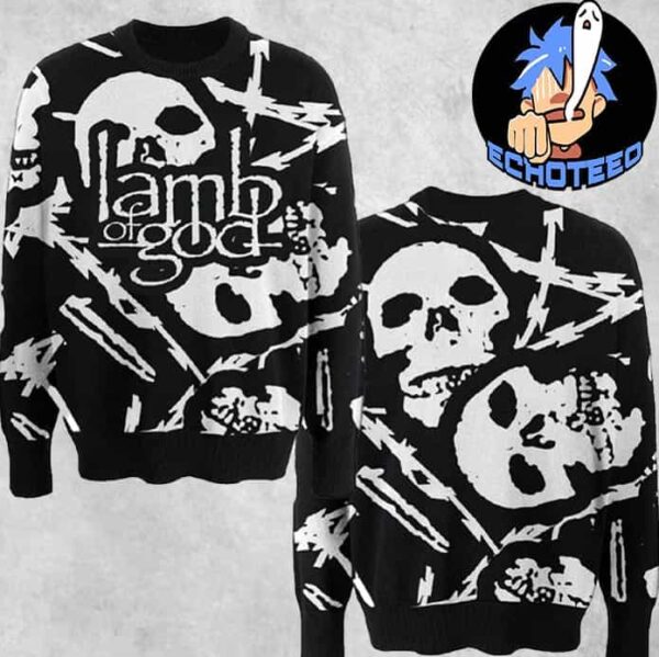 Lamb Of God Barbed Wire Skull Sweater Merchandise All Over Print Two Sides Essentials Long Sleeve Unisex T-Shirt