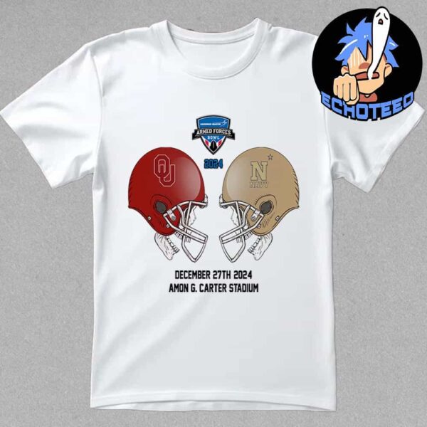 Lockheed Martin Armed Forces Bowl NCAA 2024-2025 Bowl Games Oklahoma Sooners vs Navy Midshipmen At Amon G Carter Stadium Skull Helmet Head To Head Essentials Unisex T-Shirt