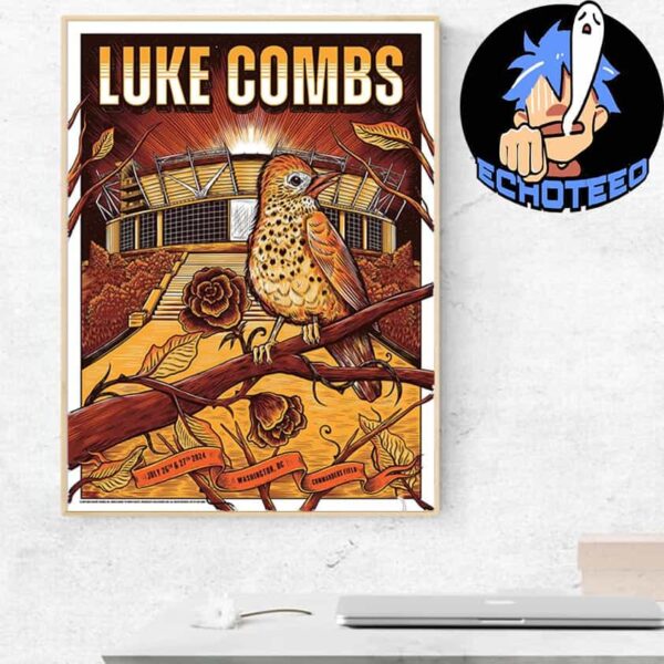 Luke Combs Poster On July 26 27 2024 In Washington DC by Sam Dunn Illustration Home Decor Canvas