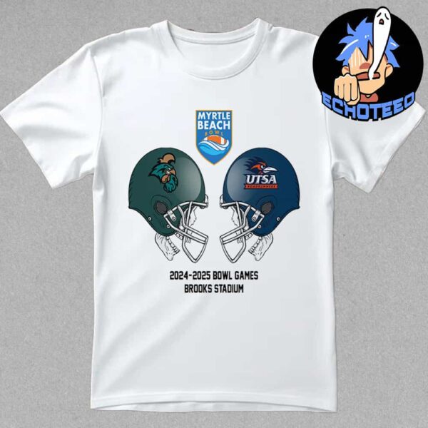 Myrtle Beach Bowl NCAA 2024-2025 Bowl Games Coastal Carolina vs UTSA At Brooks Stadium December 23rd 2024 Skull Helmet Head To Head Essentials Unisex T-Shirt