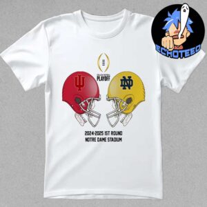 NCAA 2024-2025 Bowl Games CFP Playoff First RD Indiana Hoosiers vs Notre Dame Fighting Irish December 20th 2024 At Notre Dame Stadium Skull Helmet Head To Head Essentials Unisex T-Shirt