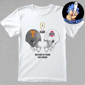 NCAA 2024-2025 Bowl Games CFP Playoff First RD Tennessee Volunteers vs Ohio State Buckeyes At Ohio Stadium Skull Helmet Head To Head Essentials Unisex T-Shirt