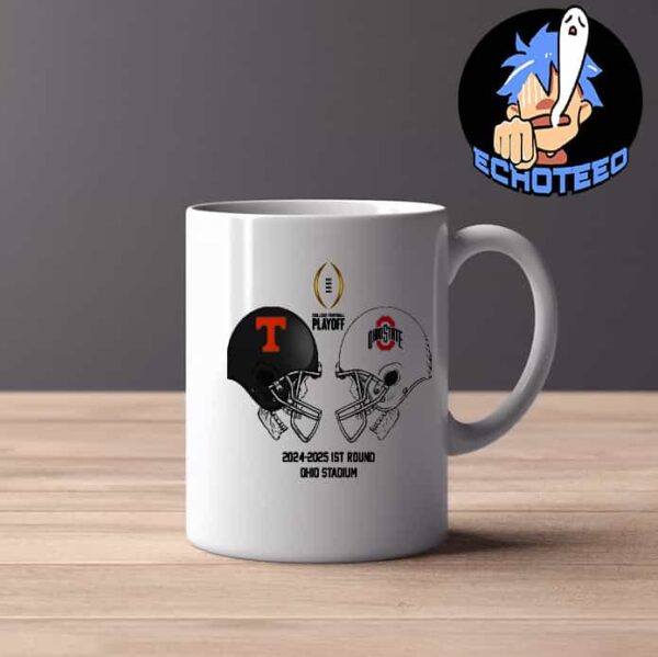 NCAA 2024-2025 Bowl Games CFP Playoff First RD Tennessee Volunteers vs Ohio State Buckeyes At Ohio Stadium Skull Helmet Head To Head Mug