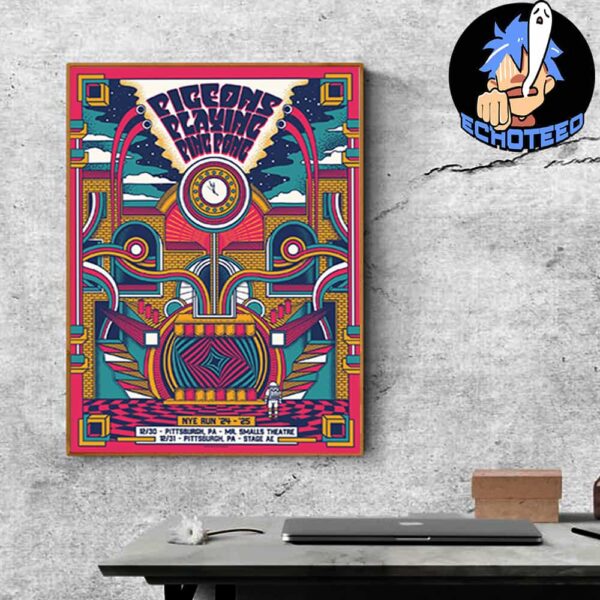 Pigeons Playing Ping Pong New Years Run 2024-2025 On Dec 30 31 2024 Artwork By Justin Helton Home Decor Poster Canvas