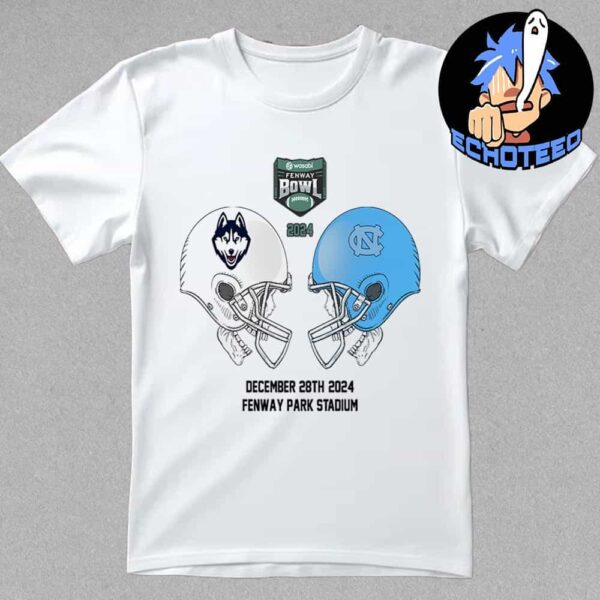 Wasabi Fenway Bowl NCAA 2024-2025 Bowl Games UConn Huskies vs North Carolina Tar Heels At Fenway Park Stadium Skull Helmet Head To Head Essentials Unisex T-Shirt