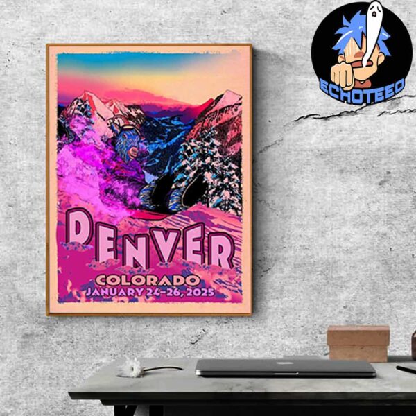 Billy Strings Poster Design Featuring A Snow Sledding Adolescent Goat Ripping Through The Rockies On Jan 24 26 2025 At Denver Colorado Home Decor Poster Canvas