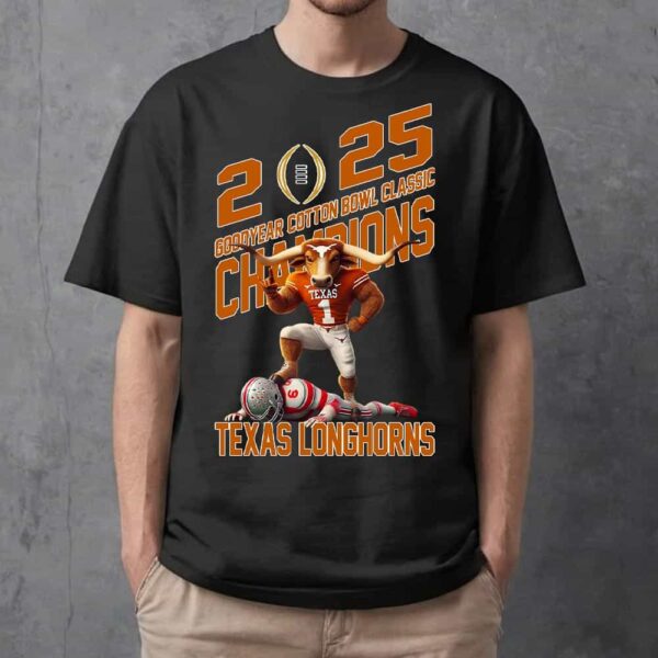 Texas Longhorns Defeat Ohio State Buckeyes Mascot Goodyear Cotton Bowl Classic Champions NCAA Bowl Games Season 2024-2025 Merchandise Essentials Unisex T-Shirt