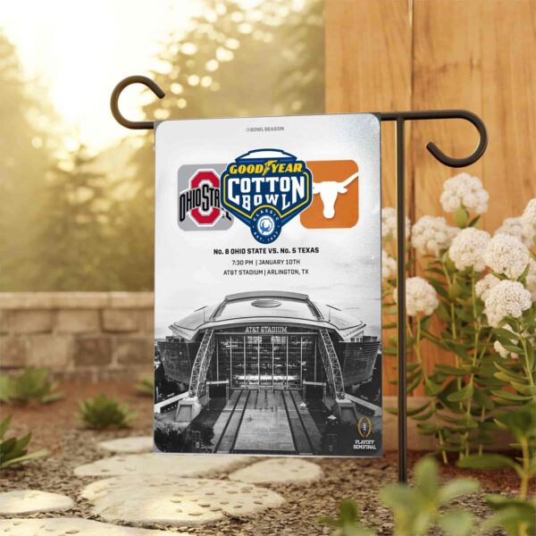 Texas Longhorns VS Ohio State Buckeyes Goodyear Cotton Bowl 2025 NCAA Playoff Semifinal On Jan 10th 2025 At At&T Stadium Arlington Texas House Garden Flag Home Decor